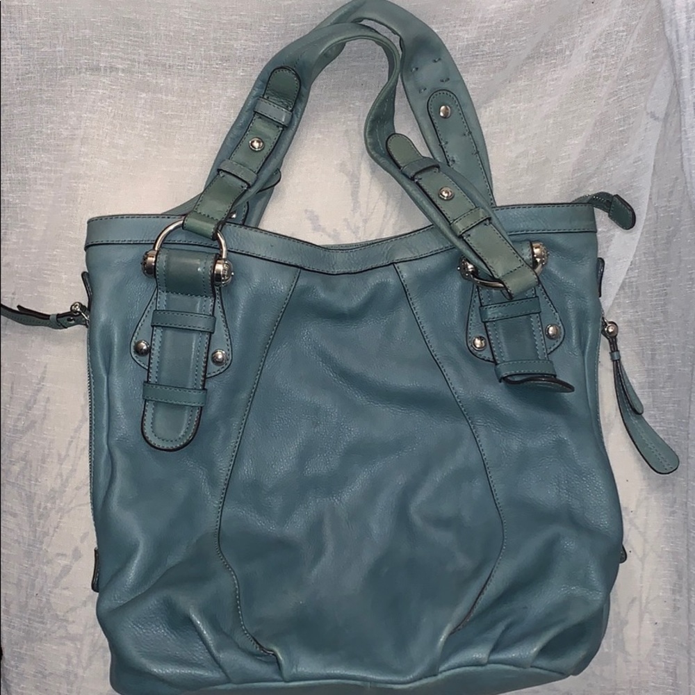 B.makosky blue glove leather shoulder bag leopard